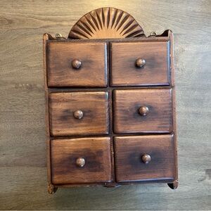 Vintage Primitive Wooden Apothecary Spice Cabinet 6 Drawer Wall Chest Folk Art